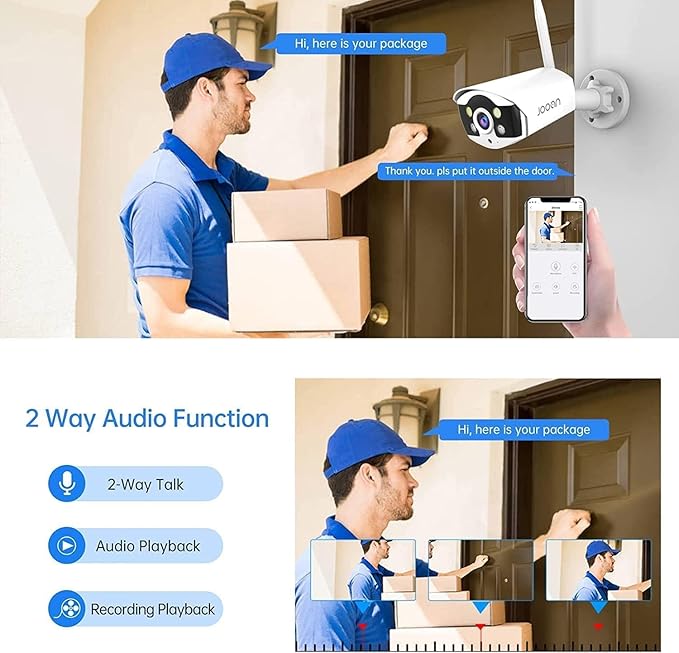 JOOAN 3MP Wireless Security Camera System Outdoor [H.265+ System & 2 Way Audio] 10CH NVR&4 WiFi Cameras for Home Surveillance IP67 Weatherproof Color Night Vision Motion/Human Detection&Alert