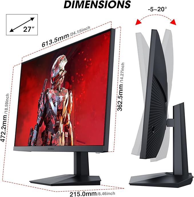 KOORUI 27 inch Gaming Monitor, 240Hz Monitor, 1ms FHD 1080p, Adaptive Sync, 90% DCI-P3 HDMI 2.0/DP 1.4, Xbox PS5 Switch Ready, VESA, Tilt, Black, GN02