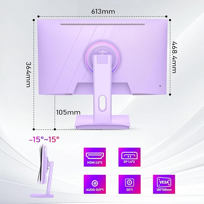 27 inch Gaming Monitor, 180Hz Computer Monitor FHD 1080P Fast IPS Panel Pc Monitor, sRGB100%,1ms, DisplayPort/HDMI/Eye Care/Wall Mount Compatible-Purple