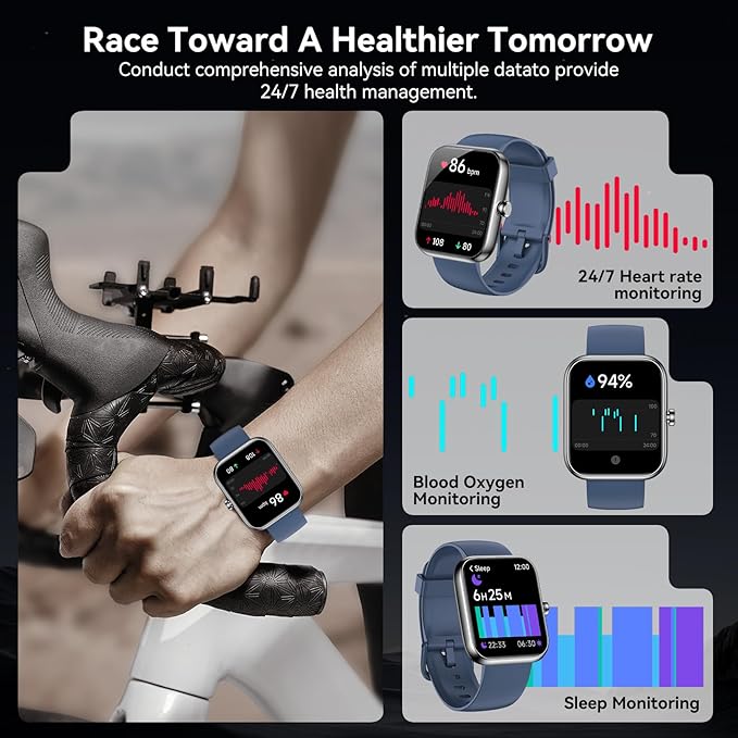 Smart Watch with Alexa Built-in, 1.83" HD Touchscreen Fitness Tracker, Bluetooth Notifications/Calls, IP68 Waterproof, 120+ Sport Modes, 24/7 Heart Rate & Sleep Monitor for iPhone Android iOS (Blue)