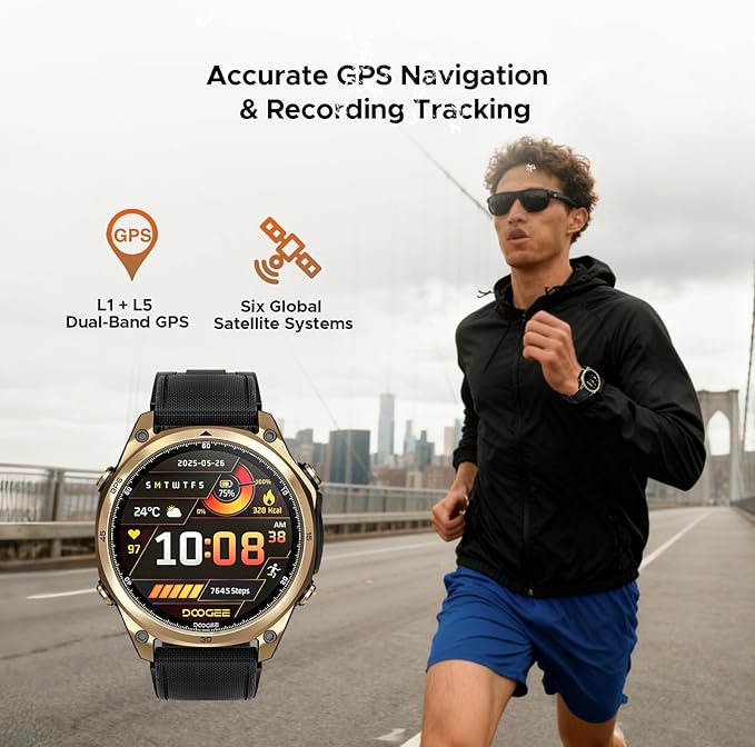 DOOGEE Anywise W1 Mens Smart Watch, 5ATM Dual-Band GPS Fitness Tracker, 1.43'' Smart Watches for Android and iPhone, 170+ Sports Modes, Answer/Make Calls/18 Days Battery/Led Flashlight/Compass/2 Strap