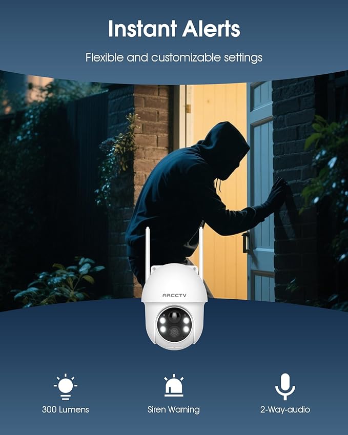 Solar Security Cameras Wireless Outdoor, 4MP 360° View Battery Powered Outdoor Camera, Night Vision with Spotlight, 2-Way Audio, PIR Motion Sensor, 2.4G/5G Dual Band WiFi (2 Pack)