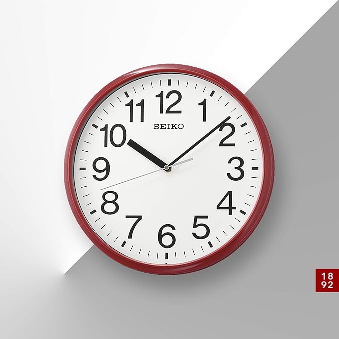 Seiko Non Ticking Home, Office Wall Clock, 12 Inches, Red