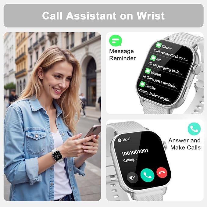Smart Watch for Men Women, 1.85'' AMOLED HD Fitness Watch with 120+ Sports Modes, Bluetooth Call/Heart Rate/Sleep Monitor/Pedometer, Smartwatch for Android iOS, IP68 Waterproof, Silver