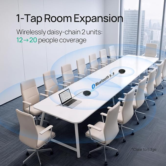 Yealink Bluetooth Speakerphone SP96 Support Daisy-Chain 26H Talk Time Teams Certified 65mm Conference Speaker and 6 Microphones Smart AI Noise-Canceling 5m Voice Pickup Radius 1.2m USB C/A 400g