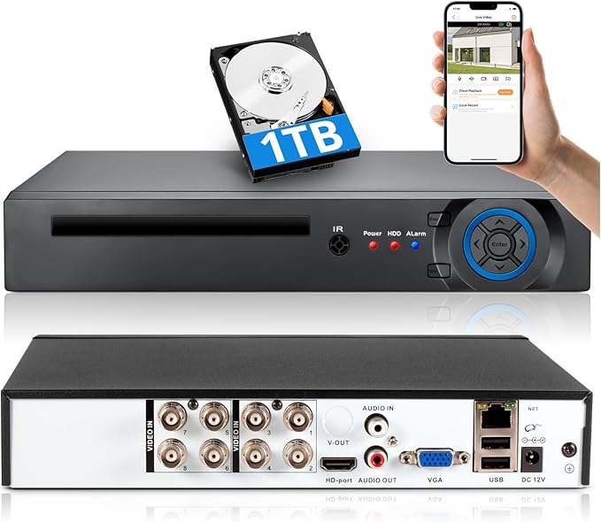 Fuers 5MP 8CH CCTV DVR Recorder with 1TB HDD,Human/Face Detection, 8 Channel 1080p H.265+ Hybrid 6-in-1 Home Surveillance Wired DVR for HD-CVBS/XVI/TVI/CVI/IP/AHD Analog Security Camera