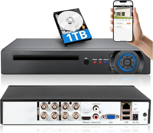 Fuers 5MP 8CH CCTV DVR Recorder with 1TB HDD,Human/Face Detection, 8 Channel 1080p H.265+ Hybrid 6-in-1 Home Surveillance Wired DVR for HD-CVBS/XVI/TVI/CVI/IP/AHD Analog Security Camera