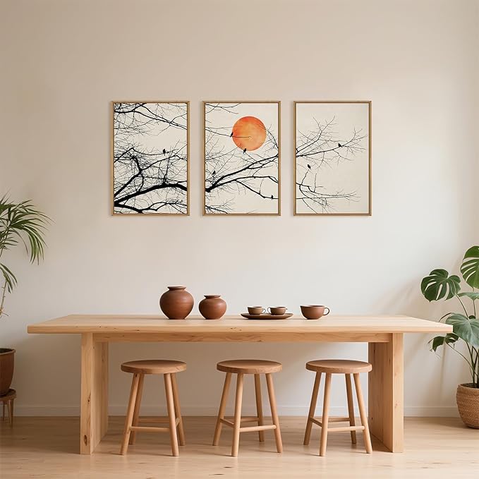 Celestdeco Large Vintage Tree Branch Framed Canvas Wall Art Set, Retro Tree Drawing Wall Decor, Nature Botanical Wall Painting, Neutral Landscape Art Print for Living Room, Bedroom, Office - 16"X24"X3