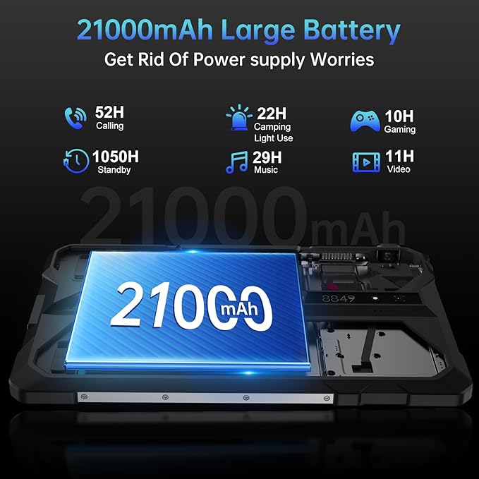 8849 Tank Pad Tablet 10.95 inch, 5G Android 14 Rugged Tablet with Projector, 32GB+512GB/(2TB Expand) IP68 Waterproof Unlocked Outdoor Tablets 21000mAh, 32MP+50MP Camera/Camping Light/WiFi/GPS/OTG