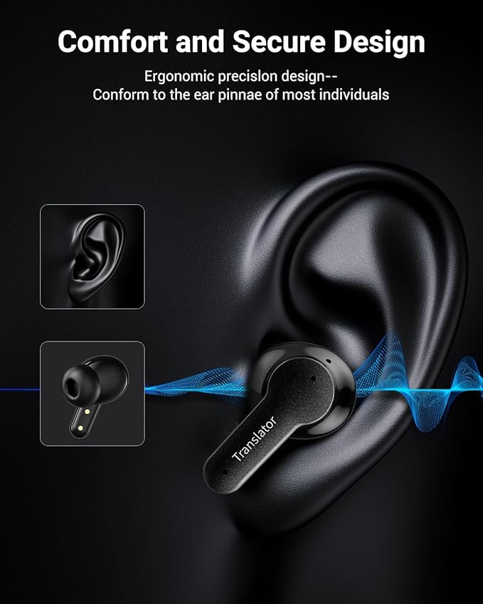 Ai Translation Earbuds Real Time, 144 Languages Translator Earbuds with 5 Translation Modes, Audifonos Traductores Inglés Español for Travel/Business/Learning, Translator Earbuds - Black