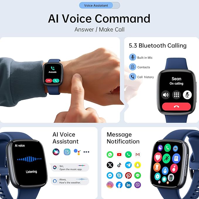 Latest Smart Watches for Women & Men - Performance Upgraded, 1.85-inch AMOLED HD Display (390x450), 12-Day Battery Life, 3ATM Waterproof (30m), Call, Health Monitoring, Fitness Tracker (D-Blue)