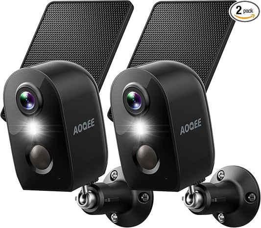 Cameras for Home Security-2.4Ghz WiFi Security Cameras Wireless Outdoor, Battery Powered with Solar Panel, Color Night Vision, AI Motion Detection, SD Card/Cloud Storage, Work with Alexa, Y8 2P