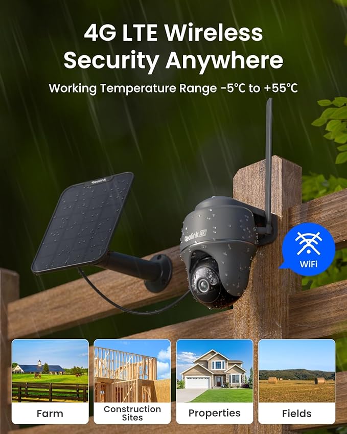 REOLINK 4K 4G LTE Cellular Security Camera, 8MP No WiFi Solar Powered, Pan Tilt 360° with Smart Detection, Color Night Vision, Local Storage, SIM+32GB SD Card Included, Go PT Ultra-Grey+Solar Panel 2