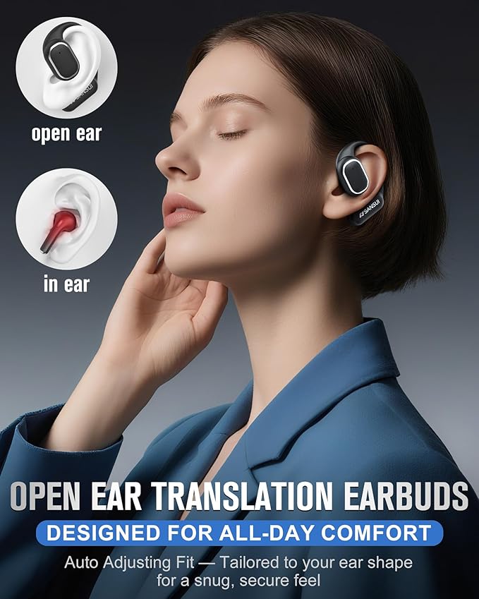 SANSUI AI Translation Earbuds Real Time,6-in-1 Bluetooth 6.0 Language Translator Earbuds,Audifonos Traductores Inglés Español,Translating Device,Translate Ear Buds with Charging Cradle(Matte Black)