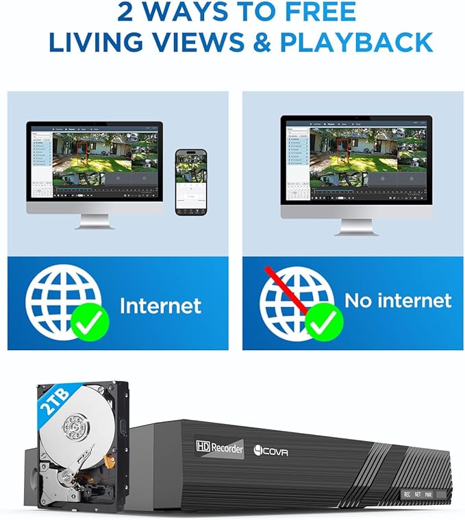 4COVR 4K PoE Security Camera System, 2-Way Audio, Smart Color Night Vision, 4X 5MP Bullet IP Cameras, IP67 Weatherproof, Person/Vehicle Detection, 8CH NVR 2TB HDD, 24/7 Recording, LY37YX5M0804-1