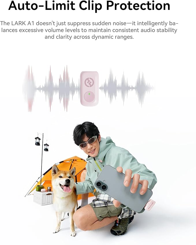 Hollyland Lark A1 Wireless Mini Microphone for iPhone & Android, 48kHz/24-bit, 3-Level Intelligent Noise Cancel, Microphone for YouTube, Podcast, Vlogging (Pink, 2TX + 2RX + Charging Case)