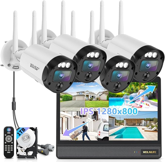 【All-in-One Security System】 Outdoor Wireless Security Camera System, Home Video Surveillance & Security Cameras Systems, WiFi Video Surveillance