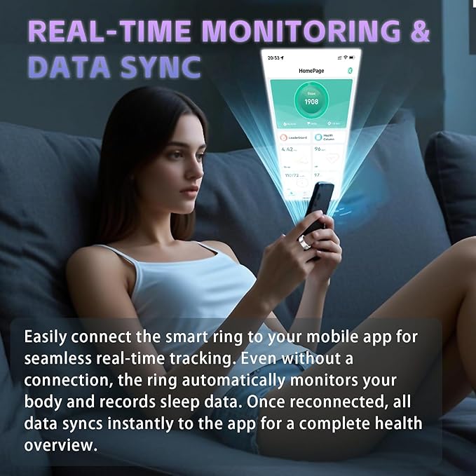 Smart Ring, Activity Fitness Tracker Ring for Women Men, Monitoring of Pedometer, SpO2, Sleep Quality, Heart Rate, No Subscription Fee, for iOS & Android (Silver 8)