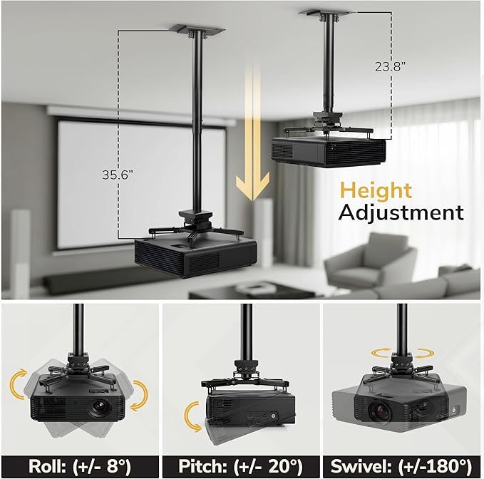 Mount-It! PRO Projector Ceiling Mount, 23.8-35.6" Extension, Heavy-Duty Commercial Grade Ceiling Projector Bracket, 77 Lbs Weight Capacity