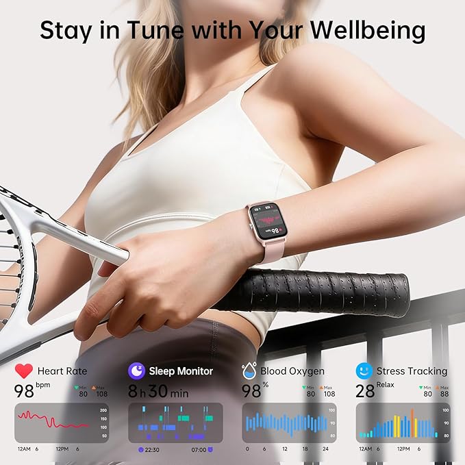 Smart Watches for Women with Alexa & Bluetooth Call,1.85" HD Screen Fitness Tracker,30-Day Battery, Heart Rate/Sleep/SpO2 Monitor,100+ Sports Modes,2ATM Waterproof Smartwatch for Android iPhone(Pink)