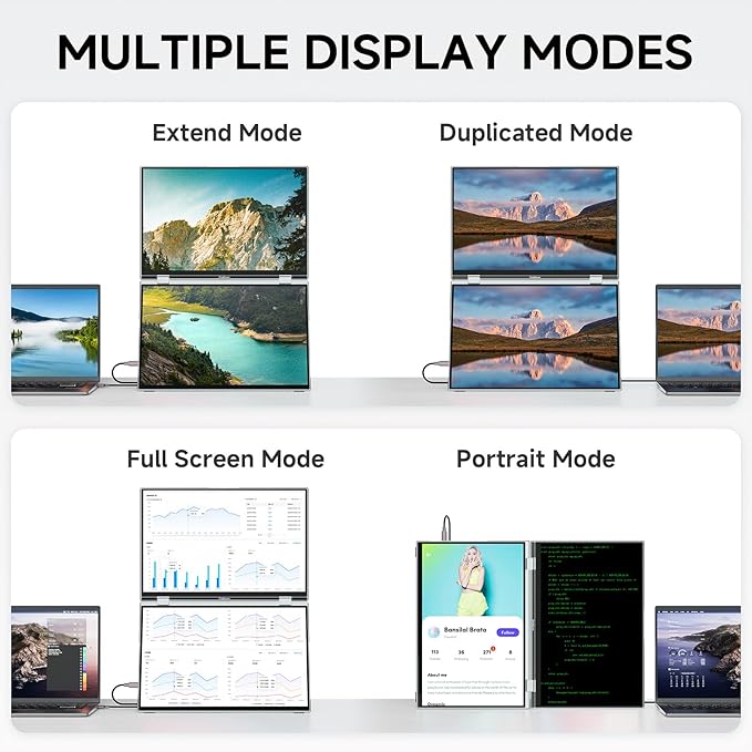 U16 Pro 16" Dual Portable Monitor Touchscreen, 1200P FHD Laptop Screen Extender with USB-C/HDMI, Plug & Play Foldable Travel Monitor for Laptop/Mac/PC/Phone/Windows, VESA Mountable