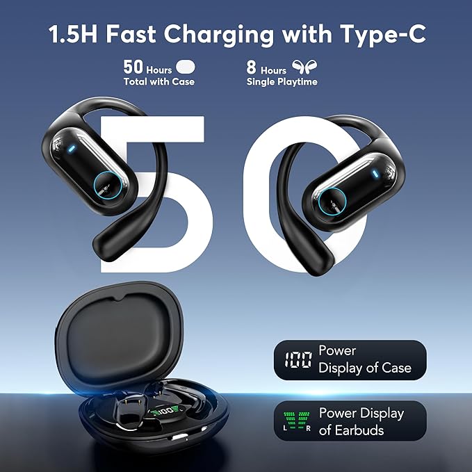 Translation Earbuds,Open Ear Headphones with Real-Time 168 Language,Bluetooth 5.4 Earphones with 400mAh Charging Case,Wireless Earbuds with HD Calling,Stable Connection,50H Long-Lasting Battery