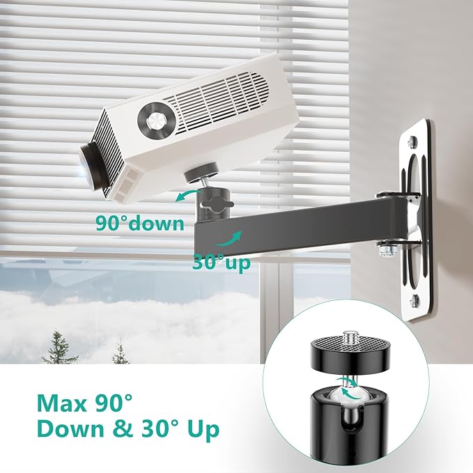 WALI Mini Porjector Wall Mount, Wall Mount Projector for 1/4" Screw, Fully Adjustable Projector Hanging Bracket Ceiling Mount Holder Holds up 4.4lbs, Black (1330LM-PMS)