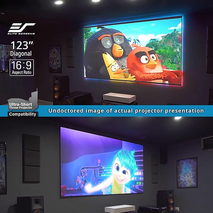 Elite Screens 115 inch UST ALR Projector Screen 16:9 4K 90% Ceiling Ambient Light Rejecting Edge Free Fixed Frame Grey Projector Screen Indoor Movie Screen Home Theater - Aeon CLR 3 AR115H-CLR3