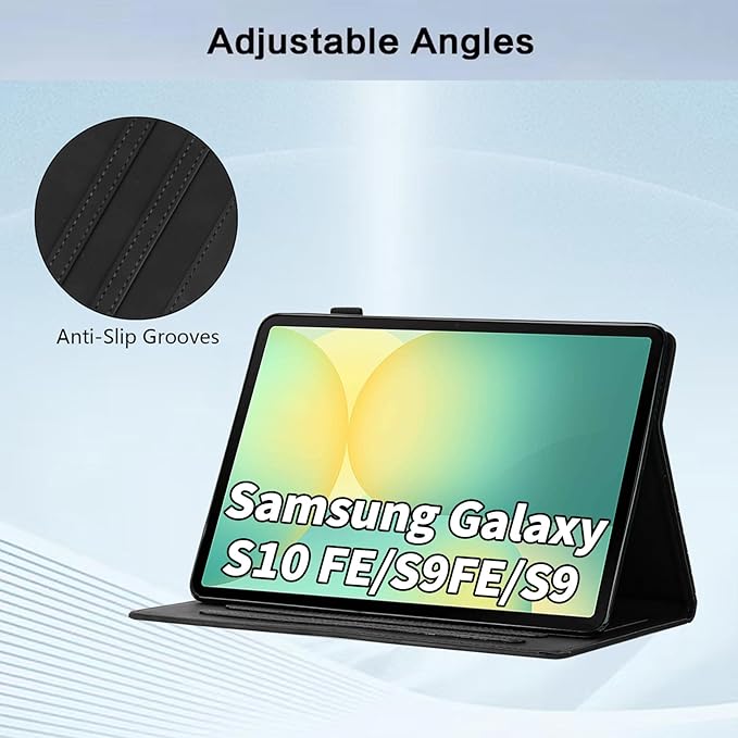 Case for Samsung Galaxy Tab S10 Lite/S10 Fe/S9 Fe 10.9" /S9 11" Tab Cases Multi-Angle Viewing Smart Stand with Pocket Auto Wake/Sleep PU Leather Tablet Flip Folio Cover Black