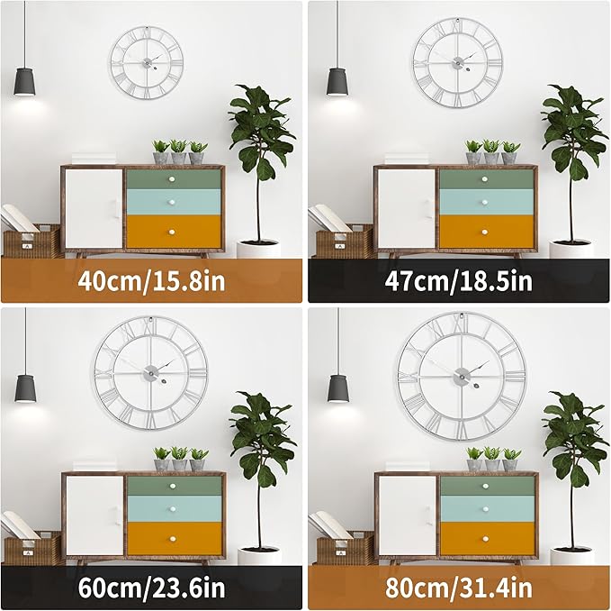 Large Wall Clock for Living Room Decor - 47cm/ 18 Inches Silent Non-Ticking Metal Wall Clocks Battery Operated, Vintage Decorative Modern Wall Clock for Bedroom, Office, Farmhouse Decor