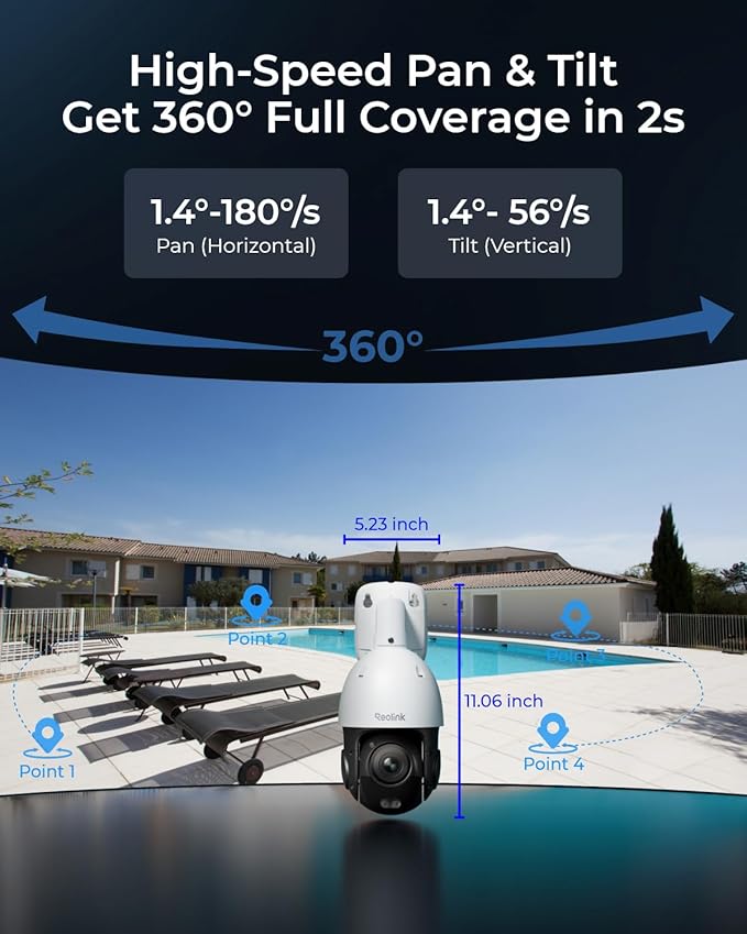 REOLINK 4K UHD PoE PTZ Camera for Outdoor Security, 360° Pan & 90° Tilt for Auto Tracking, 5X Optical Zoom and 3D Zoom, AI Detection, Color Night Vision, 24/7 Recording, 2 Way Talk, RLC-823S1