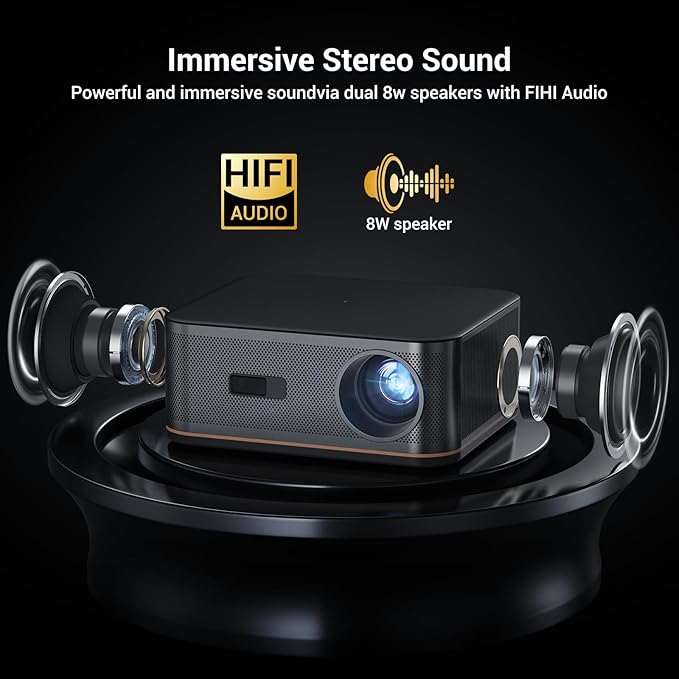 2000 ANSI 4K Full HD Projector with WiFi and Bluetooth, HAPPRUN Movie Home Theater with Auto Focus, 300'' Display for Indoor/Outdoor, Smart Proyector Compatible with Phone/TV Stick/PC/PS5