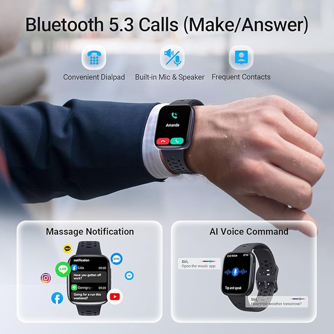 Smart Watches for Men Android iPhone (2 Bands), [1.85" AMOLED Screen] Smartwatch Fitness Tracker 3ATM Waterproof with Bluetooth Calls, AI Control, Heart Rate/SpO2/Sleep Monitor, 7 Days Battery