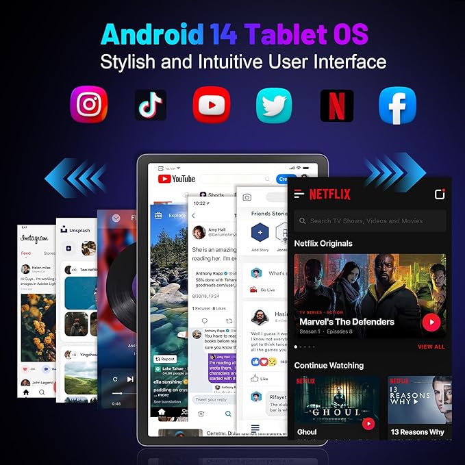 Android 14 Tablet 11 Inch, 18GB RAM 128GB ROM 1TB Expand, Octa-Core 2.0GHz CPU,5G WiFi, 2K Display, 13MP+5MP+5MP Camera, 9000mAh Battery, Electronic Tablets with Keyboard Case Stylus(Purple)