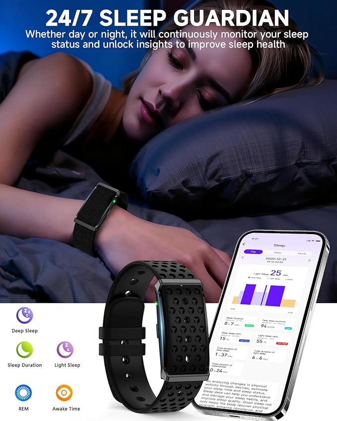Smart Bracelet for Men Women, Health Activity Fitness Trackers, 24/7 Continuous Blood Pressure/Heart Rate Monitor, 24H Sleep Tracker,170+ Sports Modes Fitness Tracker, Smart Band with Free APP 2 Bands