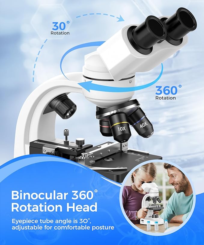 Compound Binocular Microscope for Adults, Professionals & Kids, 40X-2000X Magnification with LED Illumination, Mechanical Stage, WF2x & WF25x Eyepieces，Compatible for Lab, School, Home Education