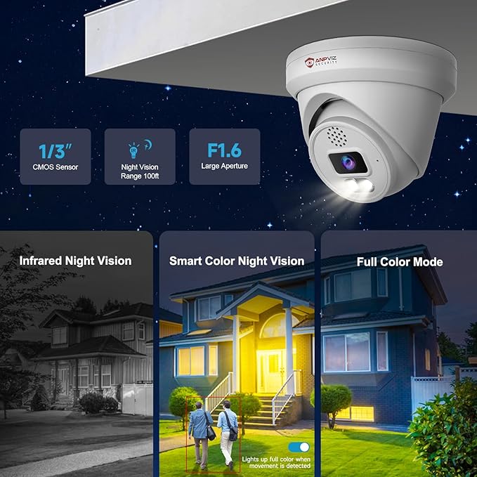 Anpviz 6MP PoE Camera, Turret 6MP UltraHD IP Camera Outdoor with Mic & Speaker, 100FT Smart Color Night Vision, PoE Security Cameras with AI Human Vehicle Detection, MicroSD Slot (U Series)