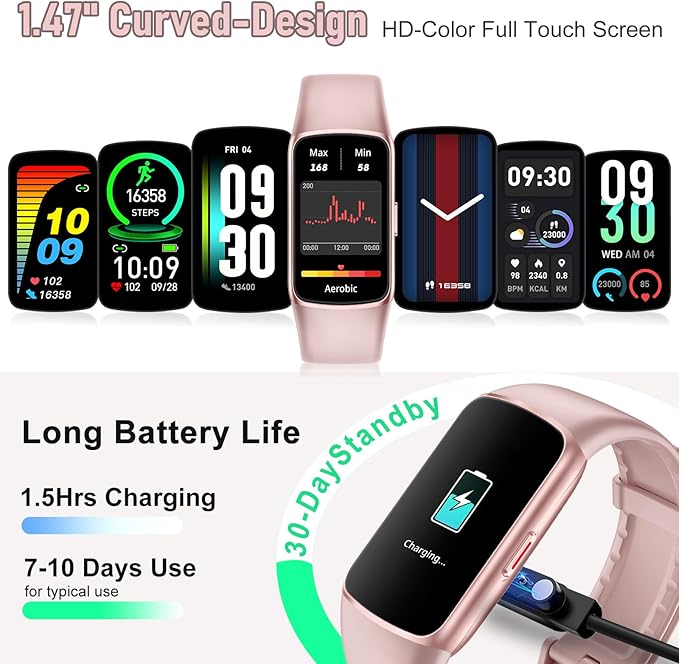 Fitness Tracker with 24/7 Heart Rate, Blood Pressure Blood Oxygen Sleep Monitor, 123 Sports Modes Calories Smart Watch,IP68 Waterproof Step Counter Activity Trackers Pedometer for Women Men