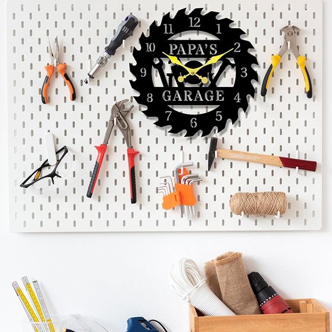 Personalized Metal Garage Clock, Custom Metal Workshop Clock,Custom Garage Wall Decor Gift for Father's Day Husband