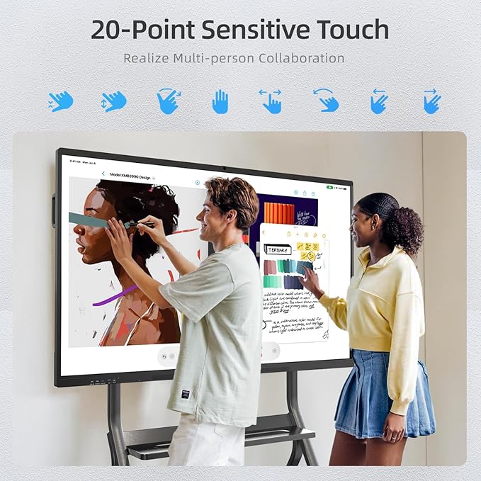 55" Smart Board, Interactive Whiteboard, 4K UHD Touchscreen, Android 13, 8+128G, All in One Smartboard for Classroom Office Home (Wall Mount Included)