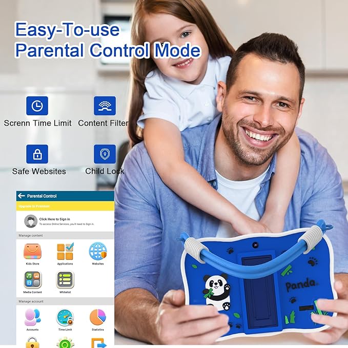 VASOUN 7 inch Kids Tablet with Lanyard, Android 13 with 32GB Toddler Tablet,WiFi, Dual Camera,Time Limits, Age Filters,Parental Controls,Kids Software Pre-Installed with Silicone Case (Blue)