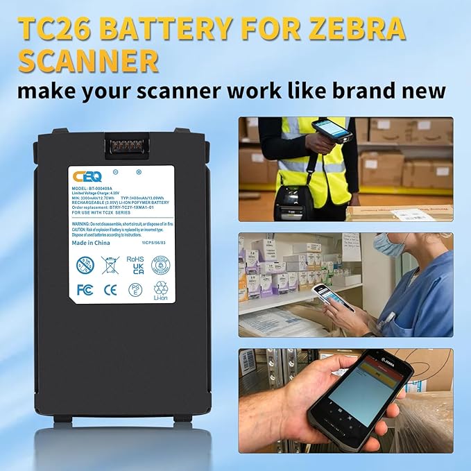 CBQ for Zebra TC21 Scanner Battery TC26 TC210 TC21 TC210K TC26AK TC26CK TC26BK TC26DK TC26EK BT-000411-08 BT-000409A BTRY-TC2Y-1XMA1-01 Replacement Lithium Batteries,3400mAh.