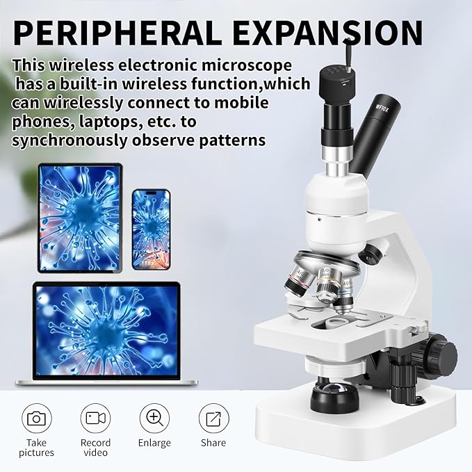 Microscope 40x-2000x Magnification with up and Down LED Lights, Double-Layer Stage, Primary and Secondary School Students, Children's Compound Microscope (Single) (WiFi Electronic Eyepiece)