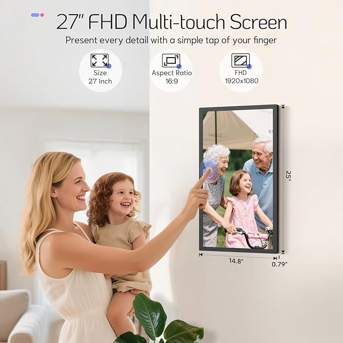NexFoto 27 Inch Touchscreen Digital Picture Frame, FHD WiFi Photo Frame Electronic, 64GB Digital Frame, Add Photos from Google Photos, Upload Videos, Gifts for Christmas/Mom/Grandparents, Black