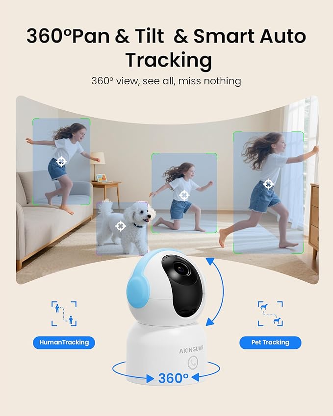 4K 8MP Indoor Security Camera, WiFi Camera with 64GB Memory Card, 360° Pan/Tilt IP Surveillance Camera, Auto Tracking, AI Human/Baby Cry/Pet Detection, Night Vision, 2-Way Audio