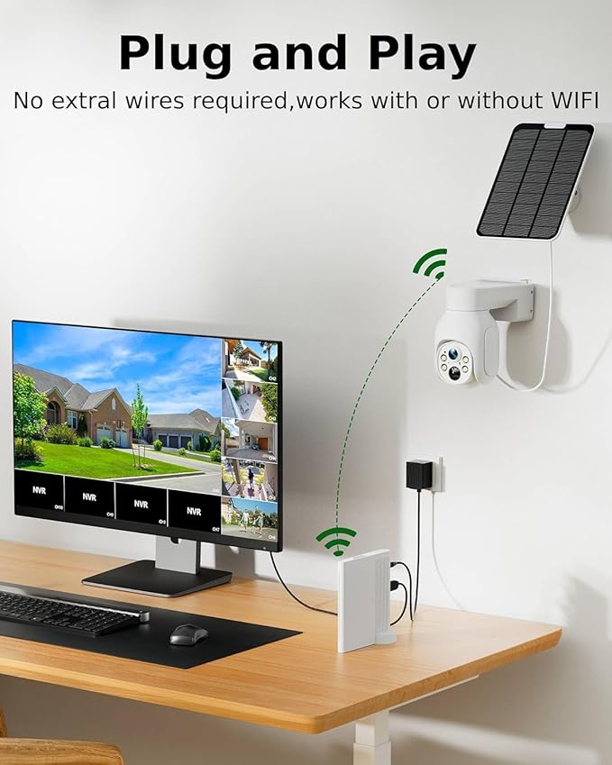 CAMCAMP Wireless Security Camera System, Solar Powered PTZ 6 Cam-kit Camera Security System, 500GB HDD, 4MP NVR,Easy Installation, Color Night Vision, 2 Way Audio, 2.4G & 5G WiFi for Home Outdoor