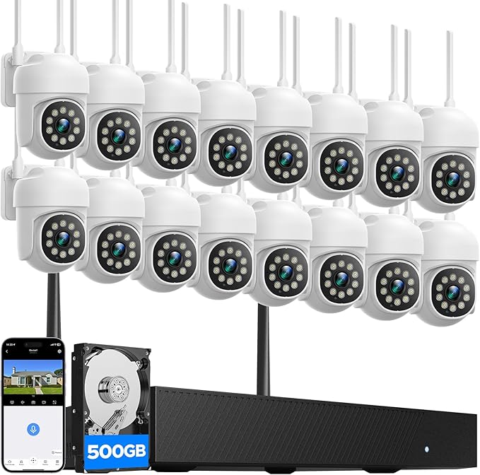 CAMCAMP 16 Channel Security Camera System Wireless Cameras for Home Security, Pan & Tilt 360° View, Auto Human Tracking, 4K NVR w/ 500GB, Two-Way Audio, 3 Night Vision, CCTV Surveillance Kit(16, CAM)