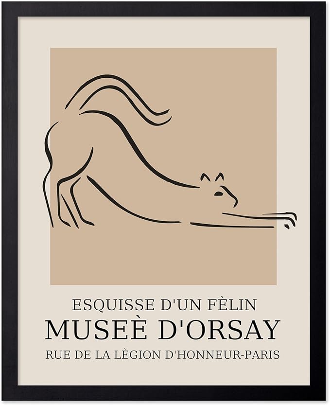 Poster Master Vintage Poster - Retro Minimalist Print - Gift for Artist, Housewarming - Cat, Line Drawing, Sketch, Abstract - Wall Decor for Living Room, Bedroom, 8x10 Black Framed