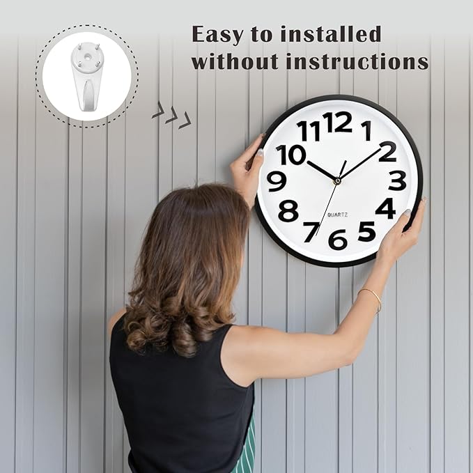Plumeet 10'' Small Wall Clock, Battery Operated Small Wall Clocks Silent Non-Ticking Quartz, Modern Style Suitable for Bedroom Living Room Office Decor - 3D Numbers Display Easy to Read, White