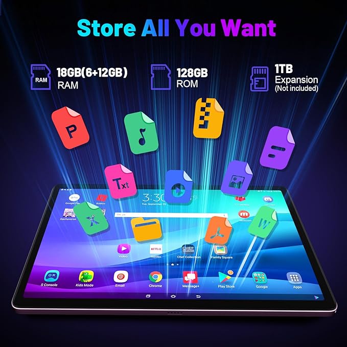 Android 14 Tablet 11 Inch, 18GB RAM 128GB ROM 1TB Expand, Octa-Core 2.0GHz CPU,5G WiFi, 2K Display, 13MP+5MP+5MP Camera, 9000mAh Battery, Electronic Tablets with Keyboard Case Stylus(Purple)